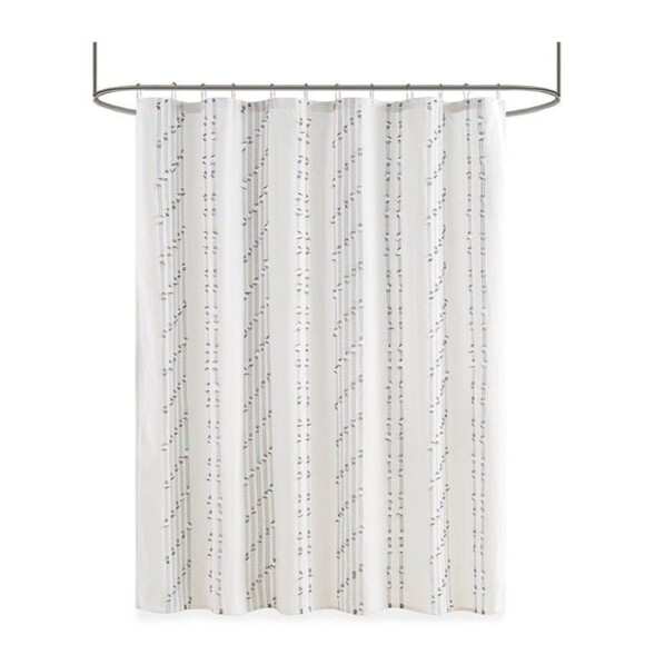 72"x72" Kara Cotton Jacquard Shower Curtain Ivory - Ink+Ivy - Picture 3 of 4